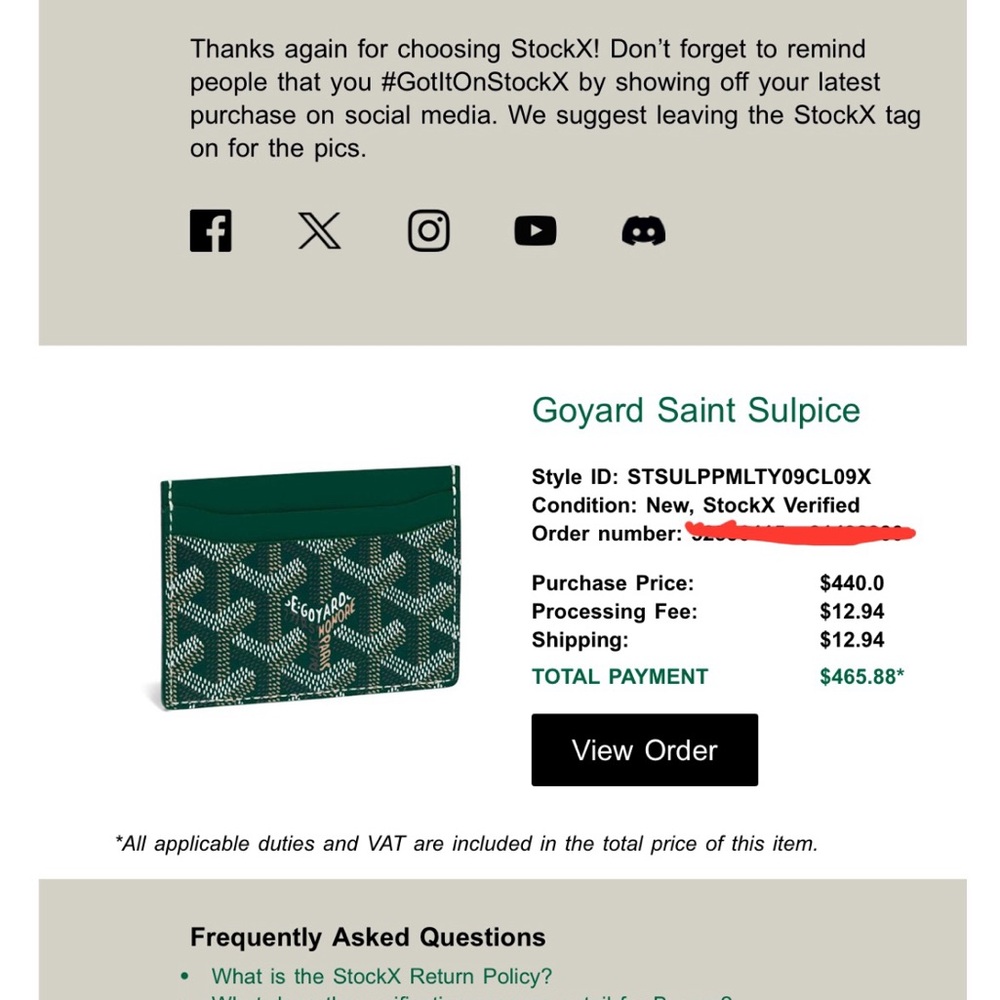 New Green goyard Saint Sulpice Card Holder (No Box)